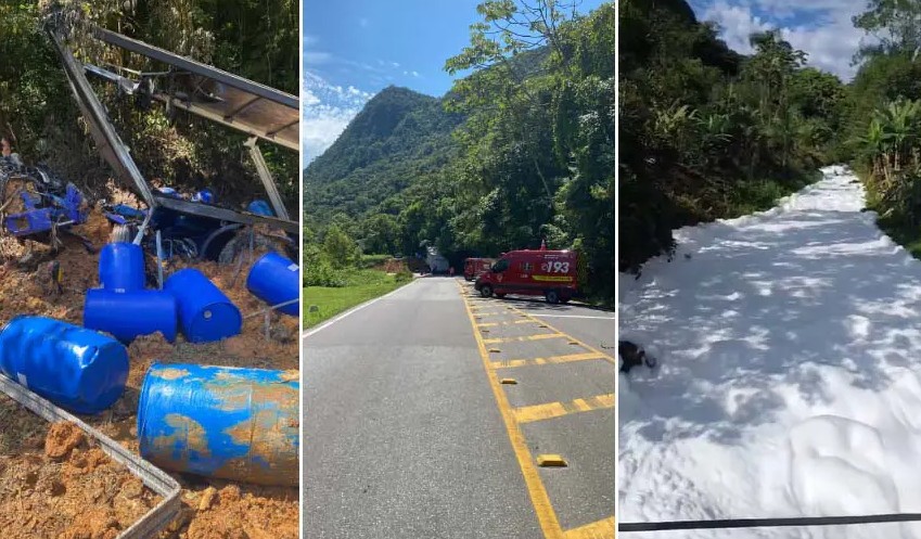 Imagens do acidente e do rio contaminado. Fotos Banda B