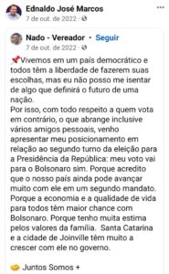 Vereador Nado em apoio a Bolsonaro