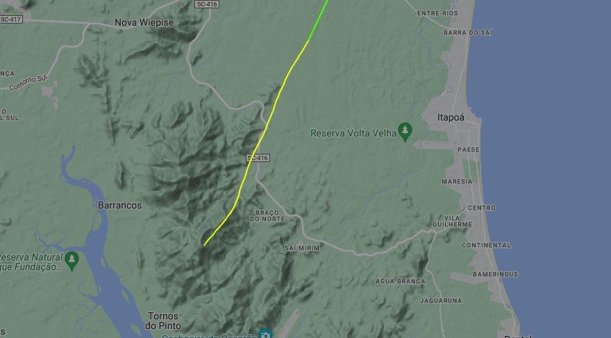 Local onde foi encontrado o avião - Extraído do site flightradar24